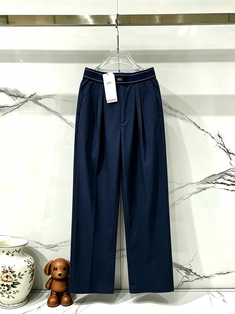 ALO Yoga Navy Straight-Leg Jeans with Branded Elastic Waistband